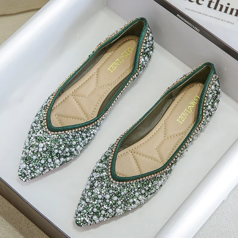 

Pointed Rhinestone Sequin Flats Shoes Flip Flop Women Slippers Summer Beach Muller Shoes Slip On Slides Women's Pumps Mary Jane