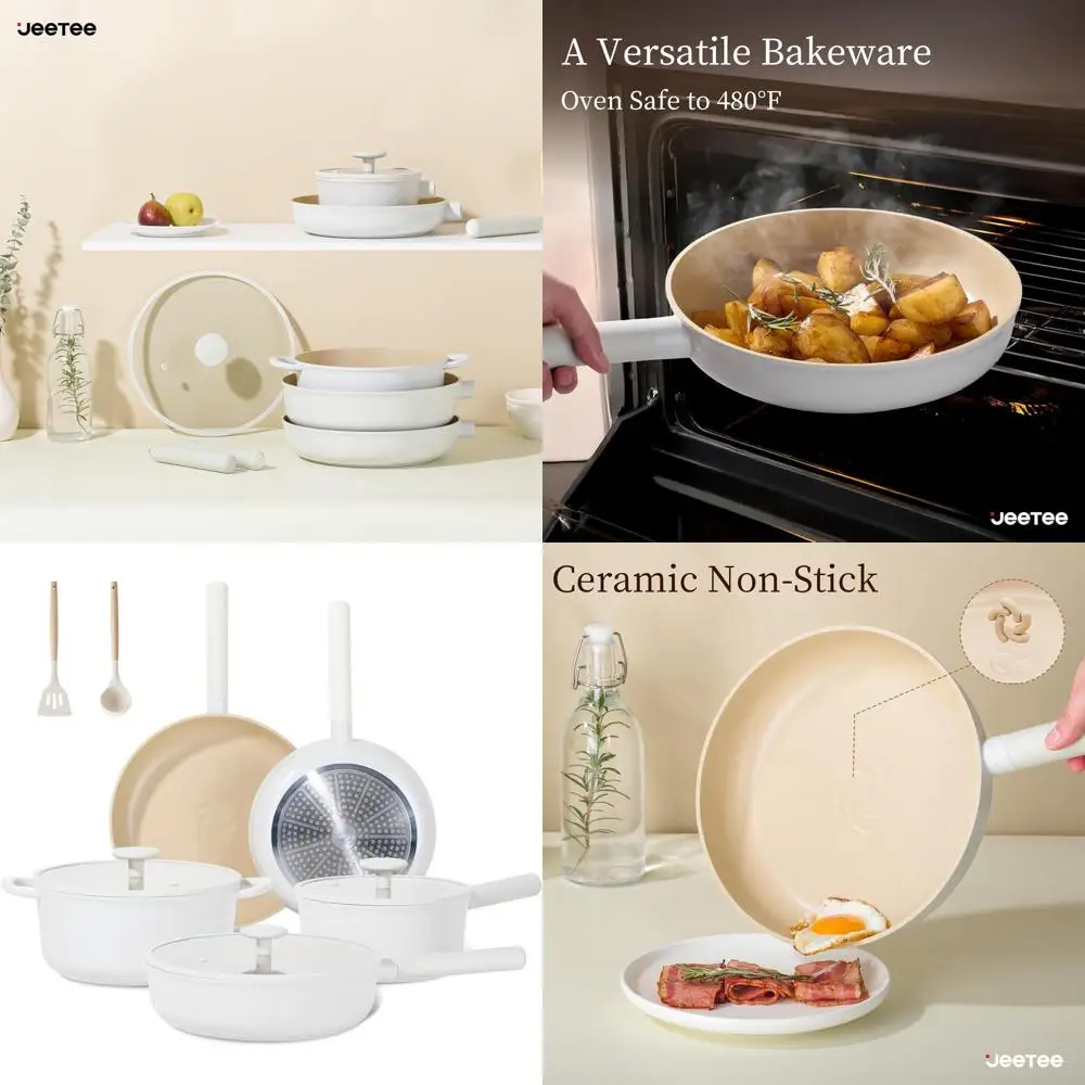 

15-Piece Non-Stick Ceramic Cookware Set with Removable Handles, Induction Compatible, Oven Safe, PFAS/PFOA Free, Cream