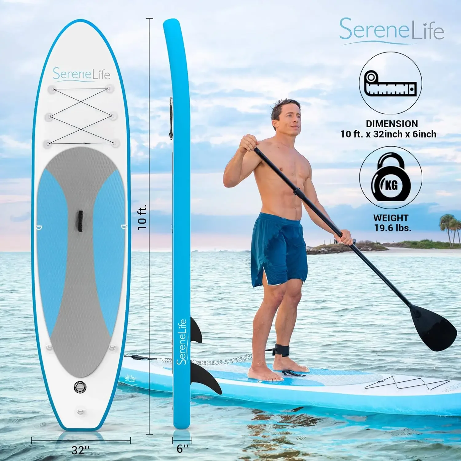 Tabla de Paddle inflable, diseño amplio y estable, cubierta antideslizante para adultos y jóvenes con accesorios de tabla de Paddle Premium