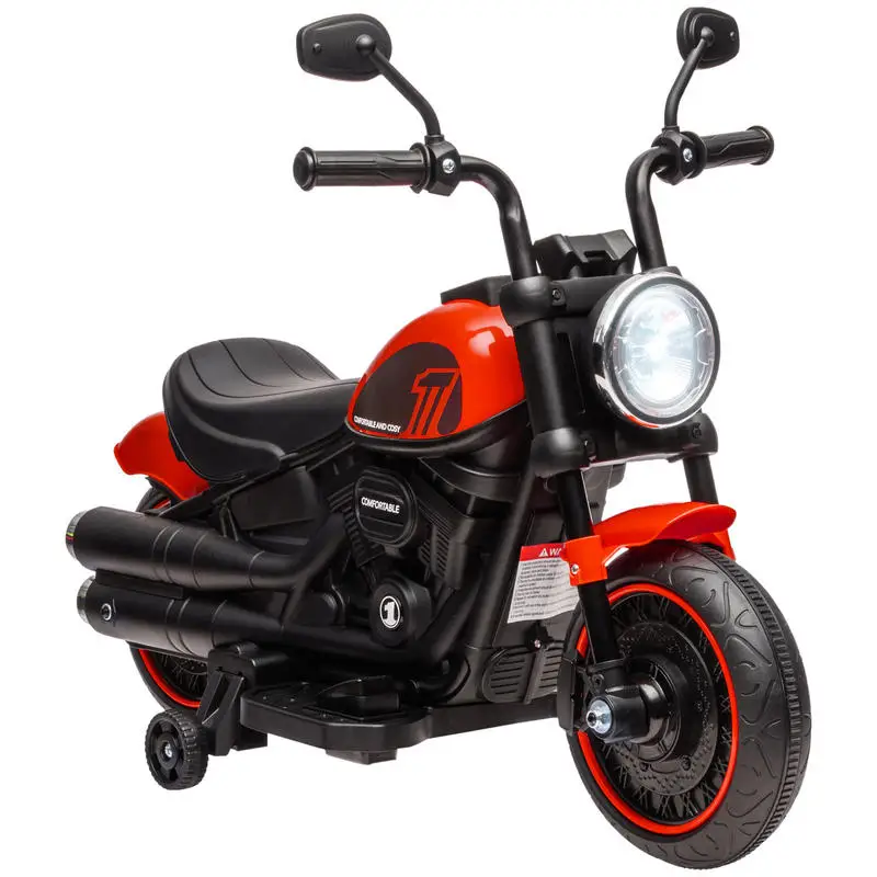 

6V Kids Motorcycle with Training Wheels, Foot Pedal, Headlight, Music, Forward/Reverse, Single-Button Start, Red