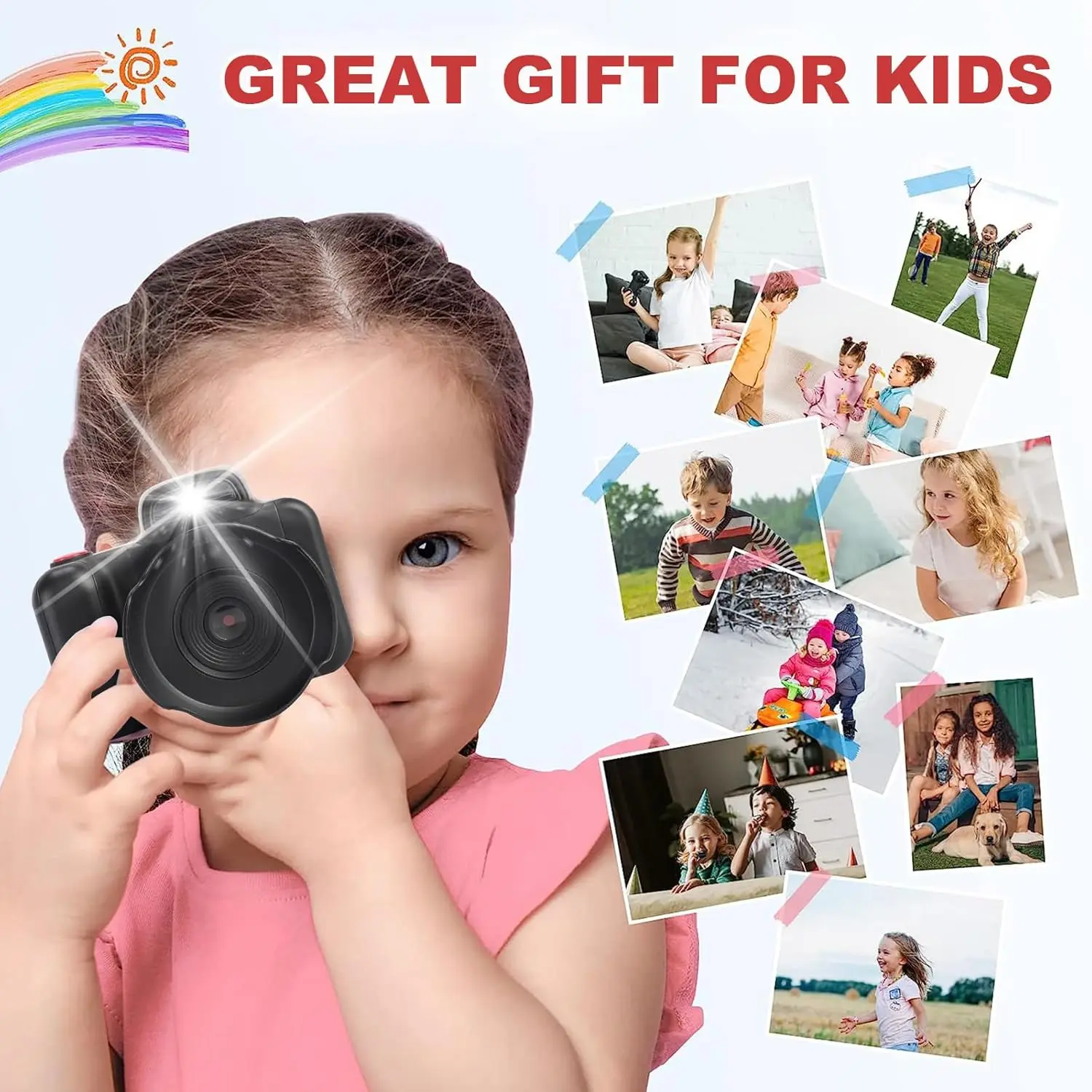 Long Lens Zoom Kids Digital Camera Toys 1080P Photo Video Camera Flash 2.0 inch Screen Birthday Festvial Gifts Mini Child Camera