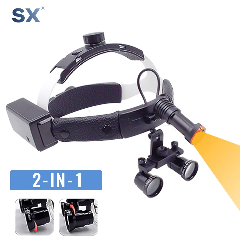 

2.5-3.5X 2IN1 Dental LED Headlight for Surgical Magnification Binocular Loupes 5W Double Light Dentisit Lab ENT Equipment Tools