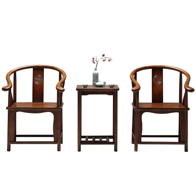 Solid wood chair armchair official hat   Chinese   antique tea table three-piece set single tea chair simple backrest di