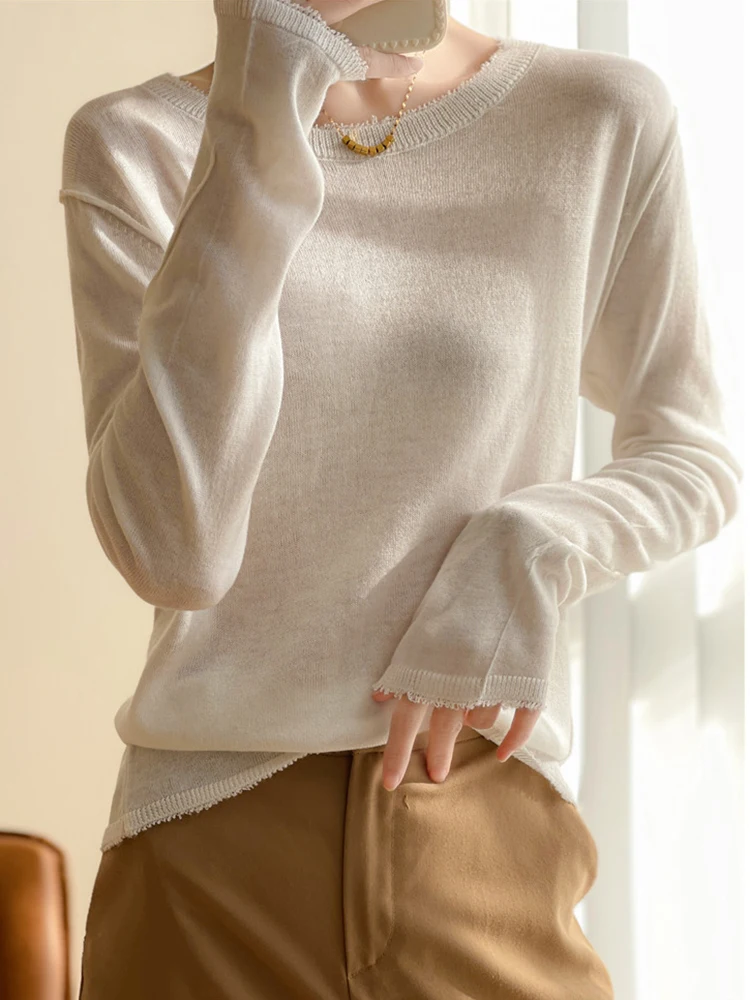 Elegant Thin Knitted Bottom Cashmere Sweater Women Pullover Loose O-neck Jumper Autumn Winter Female Sweaters Solid Tops 2024