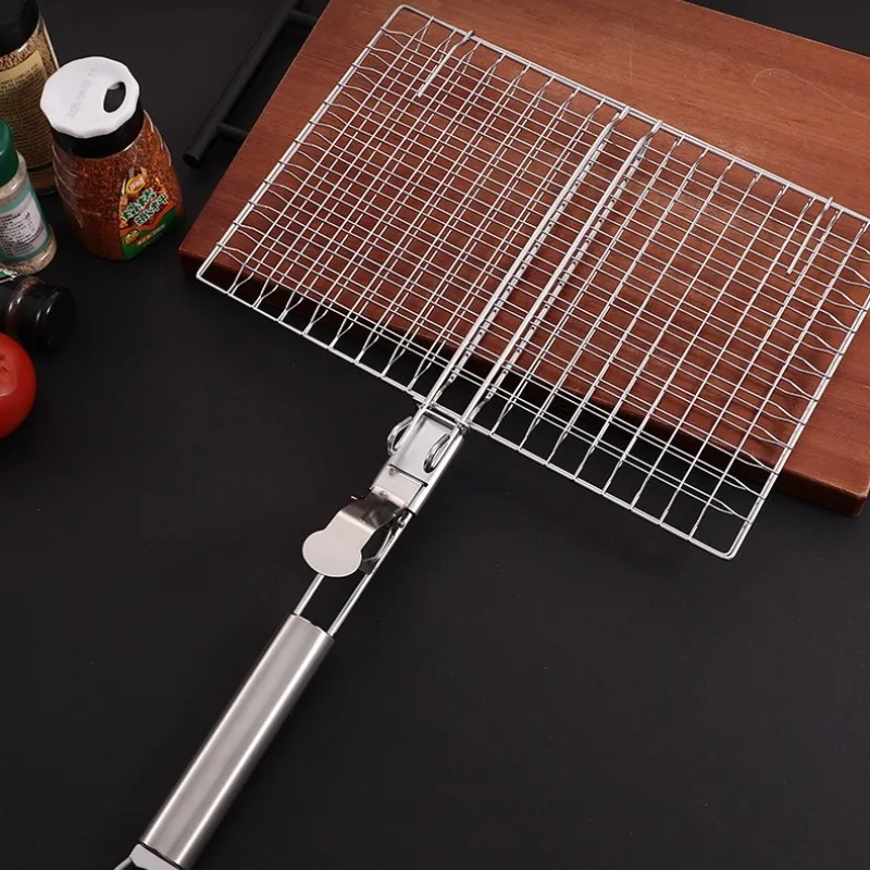 

1SET Barbecue Net BBQ Mesh Handle Removable Stainless Steel Bold BBQ Clip Camping Barbecue Outdoor Tool Portable