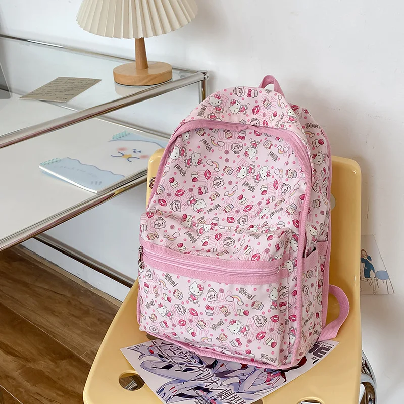 Sanrio Hello Kitty Melody Pink Nowy plecak dla kobiet Y2k Student Nylonowe tornistry Cute Cartoon Zipper Light Travel Backpack