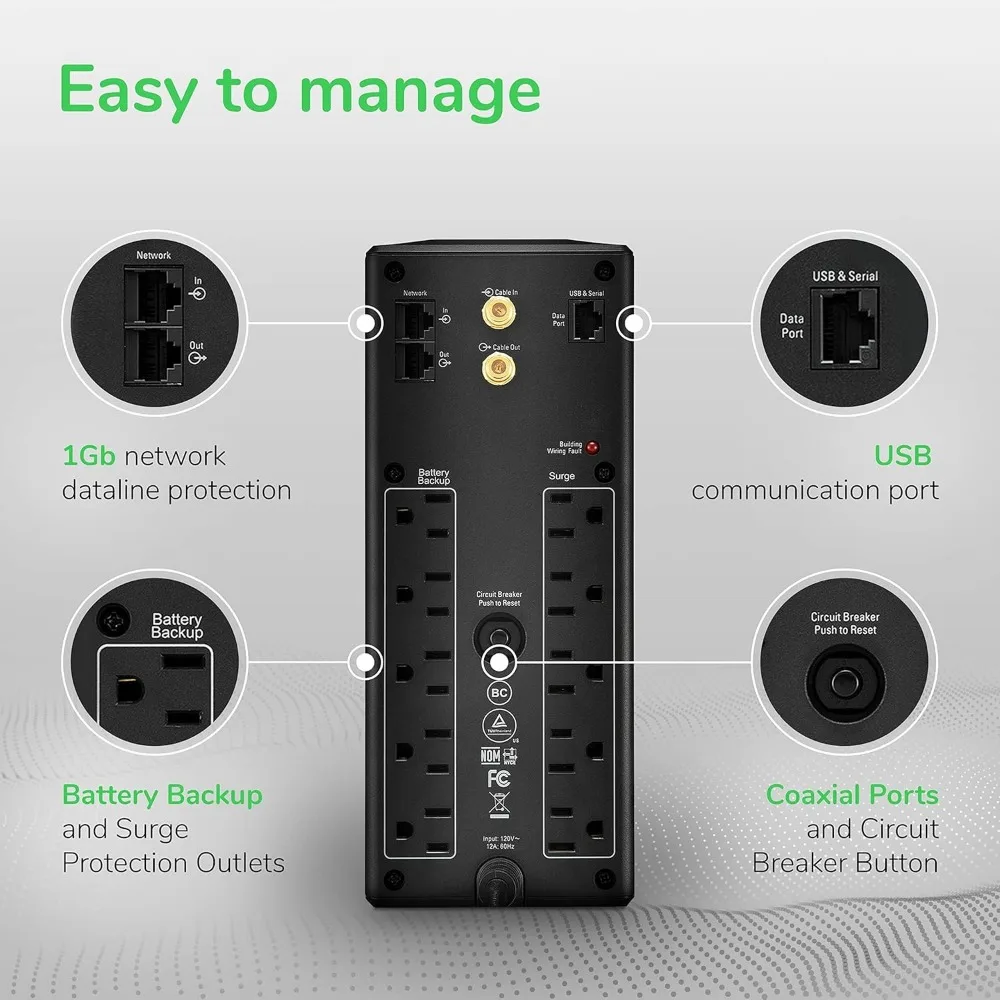 UPS 1500VA UPS Bateria de backup e protetor contra surtos BX1500M Fonte de alimentação de bateria de backup AVR Proteção de dados