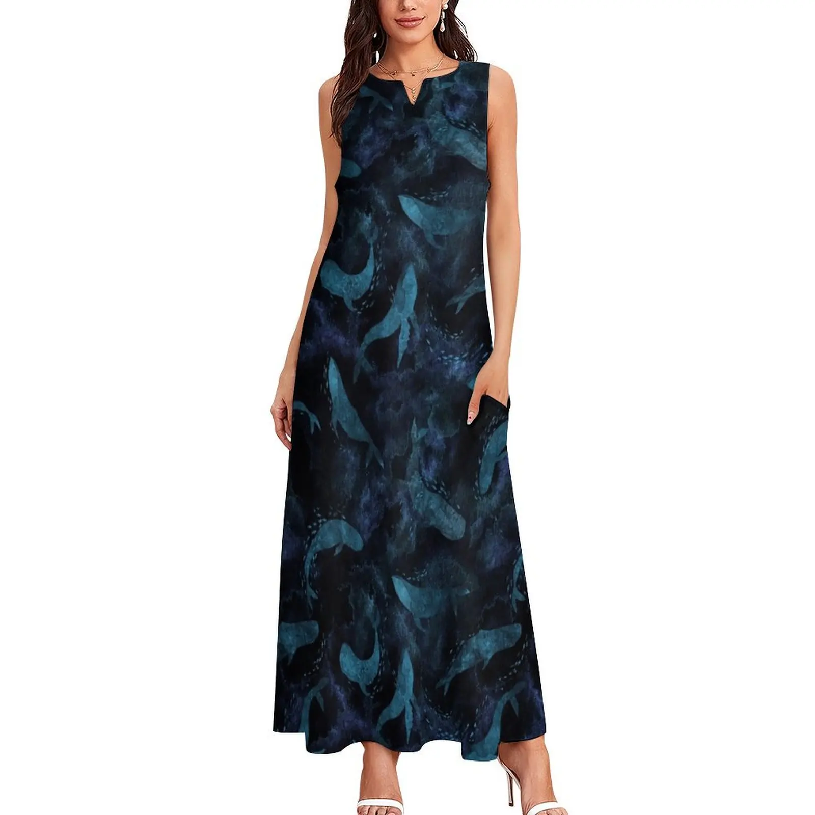 Dance of whales /indigo blue/ Long Dress summer dresses ladies 2024 women