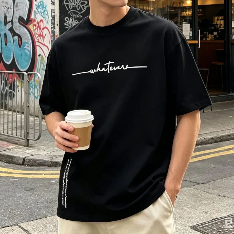 Whatevers Handwritten T-Shirt Men’s Minimal Letter Print Tee Soft Modal Casual Top for Streetwear Urban Fashion Daily Wear Gift