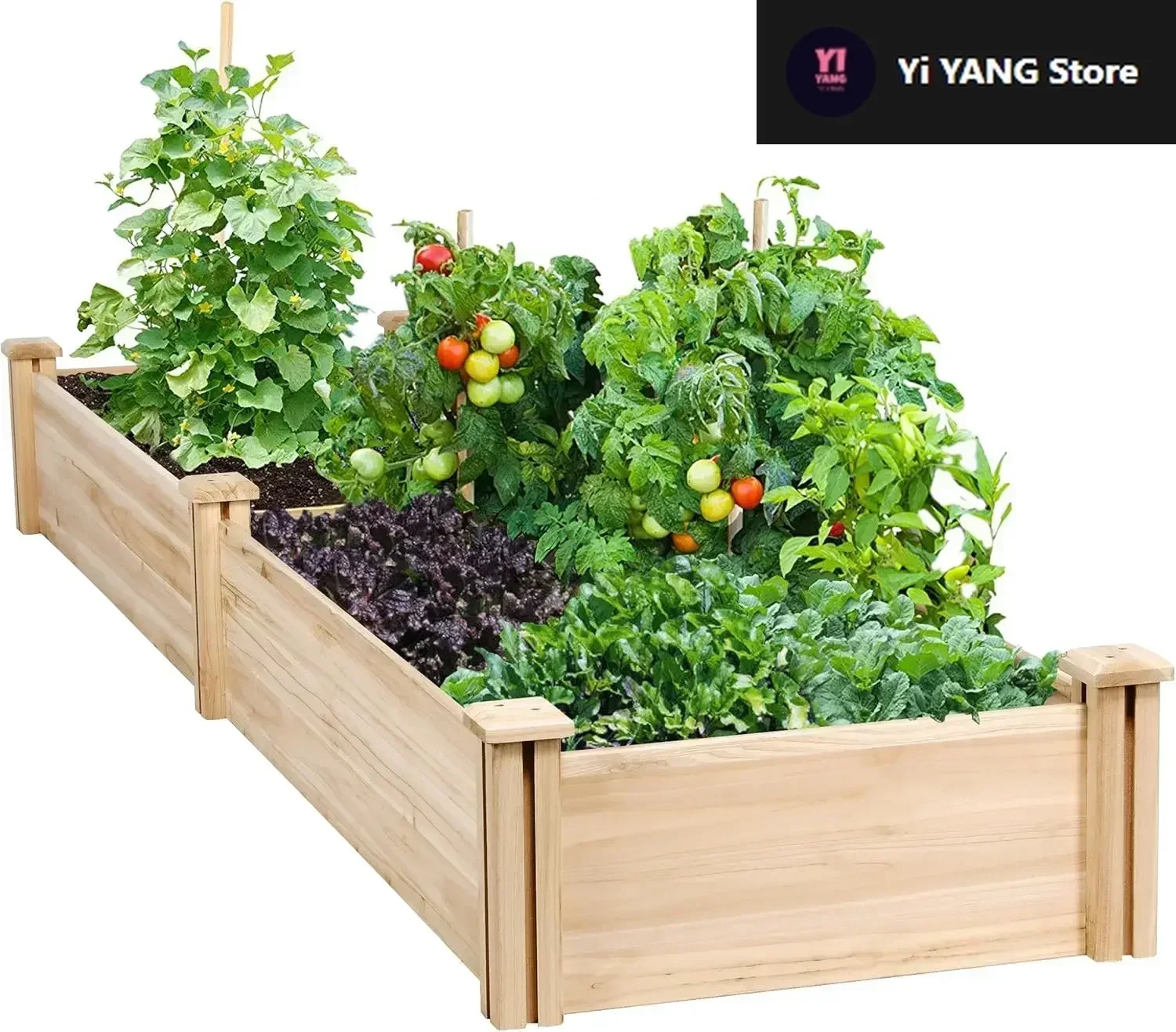 

8×2ft Wooden Horticulture Raised Garden Bed Divisible Elevated Planting Planter Box for Flowers/Vegetables/Herbs in Backyard