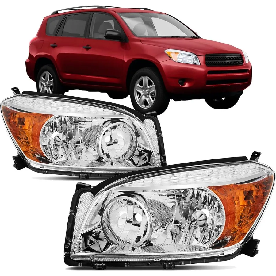 

Headlights Assembly Compatible with 2006 2007 2008 Rav4 Chrome Headlamp Replacement Pair Set for Driver and Passenger Side Use