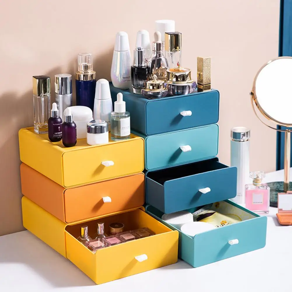 Desktop Storage Box Desk Stationery Organizer Storage Box Pull-out Jewelry Box Little Knob Cosmetic Storage Drawers Pen Holder