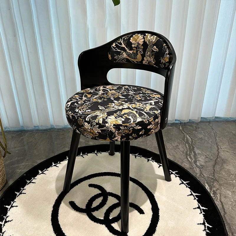 Dining chair Home retro dining table chair French makeup Antique solid wood dressing stool backrest rotating book chair