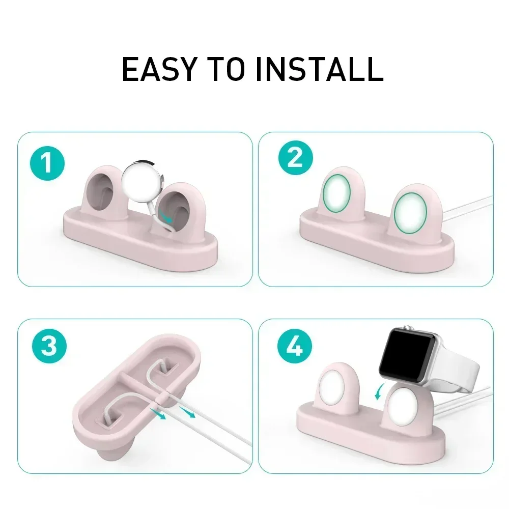 Supporto per caricabatterie con slot per Apple Watch Dock di ricarica morbido antigraffio in silicone Base di ricarica 2in1 per Apple Watch AirPods Pro 2