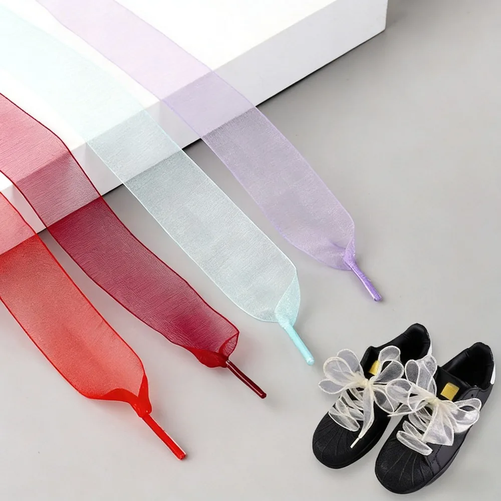 2.3CM Wide Flat Mesh Shoelaces, Satin Candy Color Laces for Sneakers & Flats, Princess Shoe Laces, Pure Color Ribbon Lace