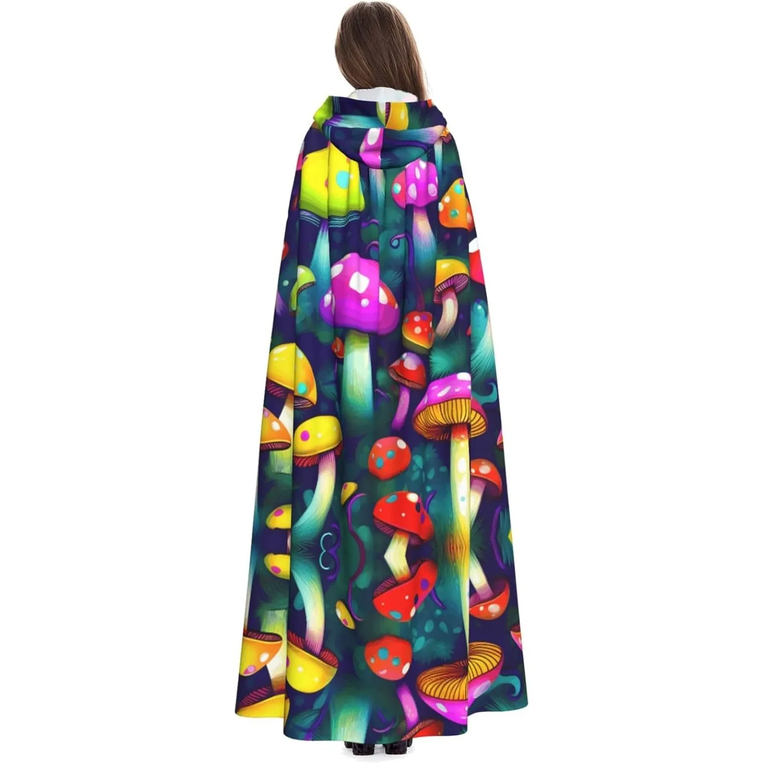 

Яркие грибы, художественный принт, накидка с капюшоном для взрослых, карнавальная праздничная накидка, халат для косплея, костюм для вечеринки, готический карнавал