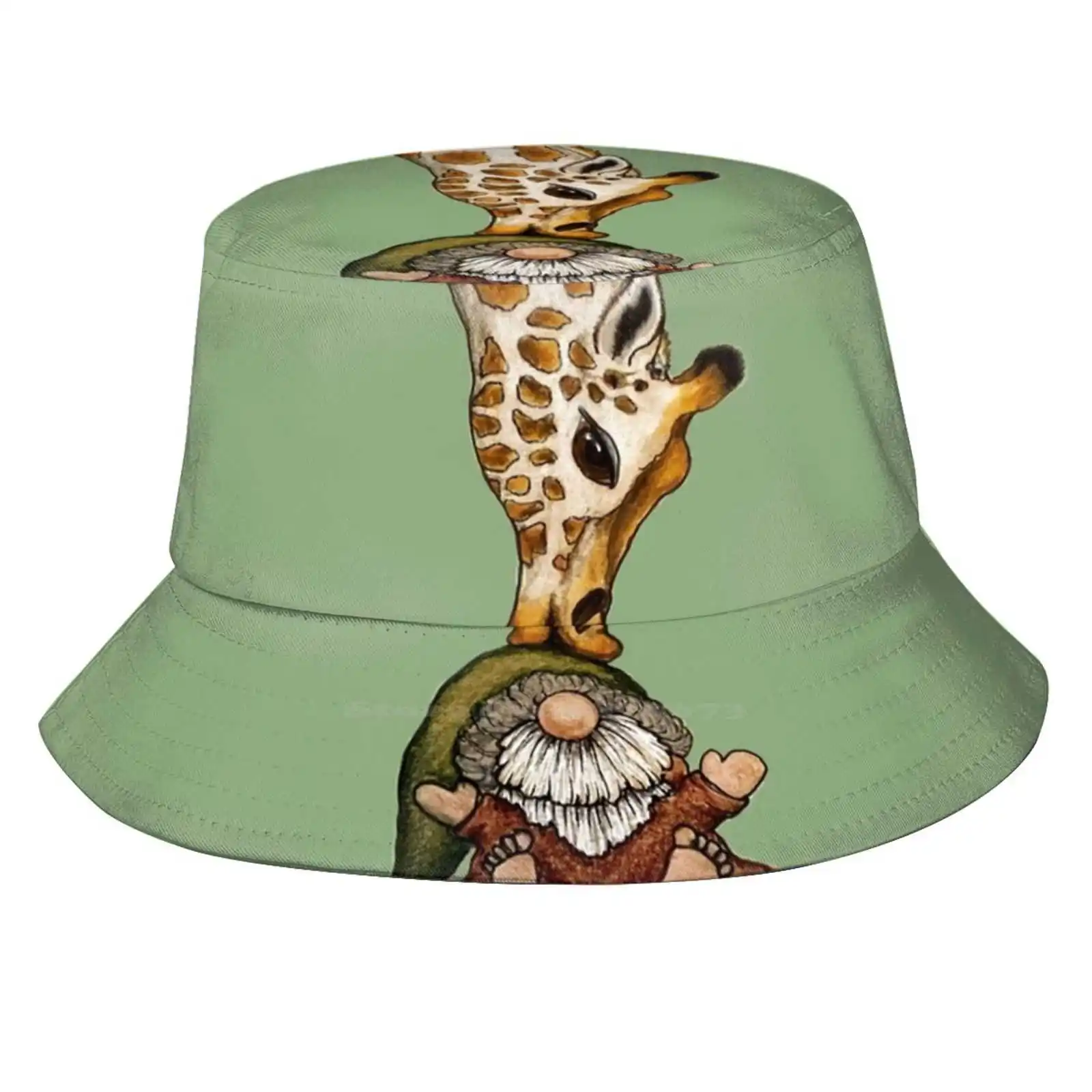 Giraffe And Gnome Unisex Fisherman Hats Bucket Hats Giraffe Kiss Love Baby Gnome Sweet Tomte Nisse Barefoot Toes