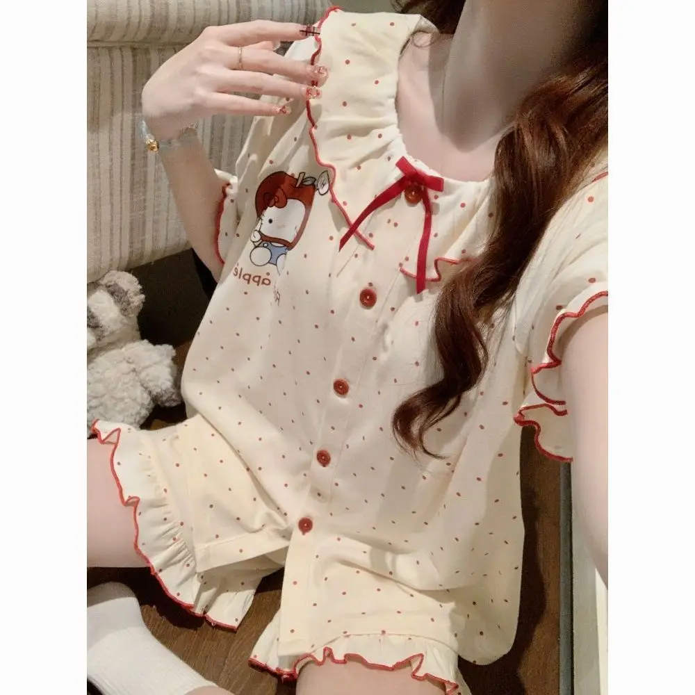 

Sanrio Hello Kitty Cute Pajama Cotton Nightwear Summer Pijama Shorts Short Sleeve Sleepwear Cartoon Pyjama Student Home Wear New