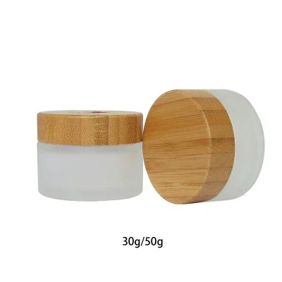 

wooden bamboo childproof lids clear frosted glass jar for skin care cosmetic cream jar,body butter cream jar,day night cream jar
