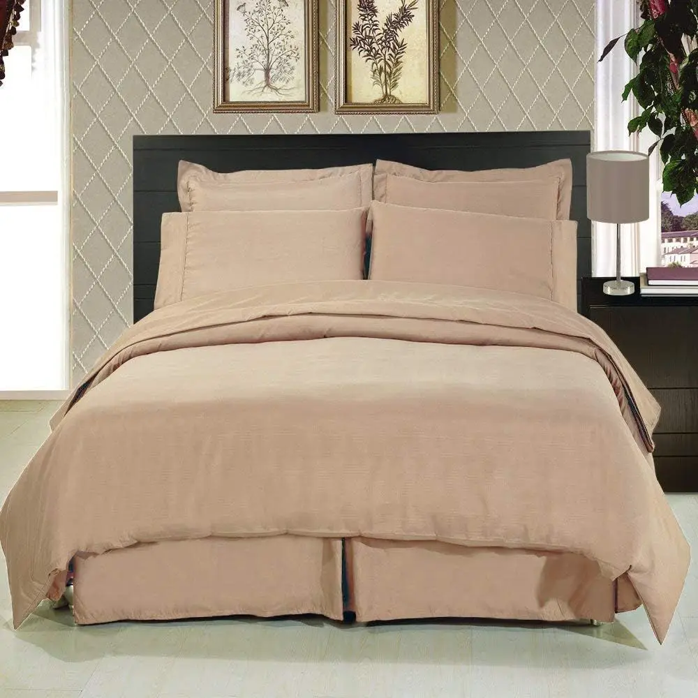 7-Piece 100% Cotton Sateen Tan Bedding Set, Deep Pocket King Sheets & Duvet Cover