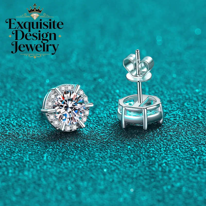 Exquisite Platinum PT950 2-carat Moissanite Hexagon Stud Earrings for Daily Wear Stylish, Compass Inlaid Diamonds Trendy Earring