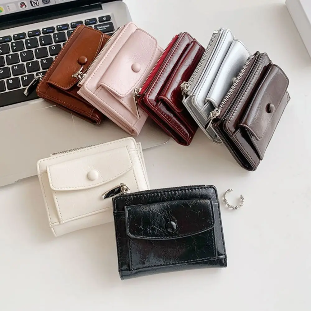 الرجعية أنيقة المرأة محفظة قصيرة رقيقة جدا سستة عملة الحقيبة متعددة الوظائف قصيرة مخلب بولي Leather حامل بطاقة جلدية السفر