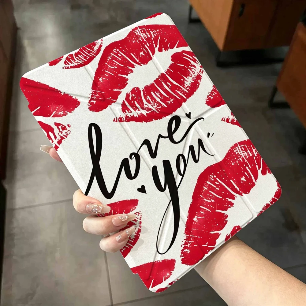 Red lip print Love For iPad mini Air Pro 13 12.9 11 10.9 10.5 10.2 9.7 8.3 7.9 inch 5 6 7 8 th Pen slot Tablet Case