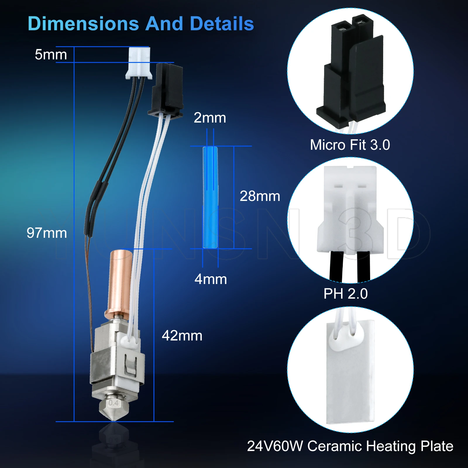 Upgrade für Anycubic Kobra 2 Hotend-Kit, Thermistor-Heizpatrone 0,4 mm Druck-Hot-End für Kobra2 Plus/Neo/Kobra2 3D-Drucker – Detail 5