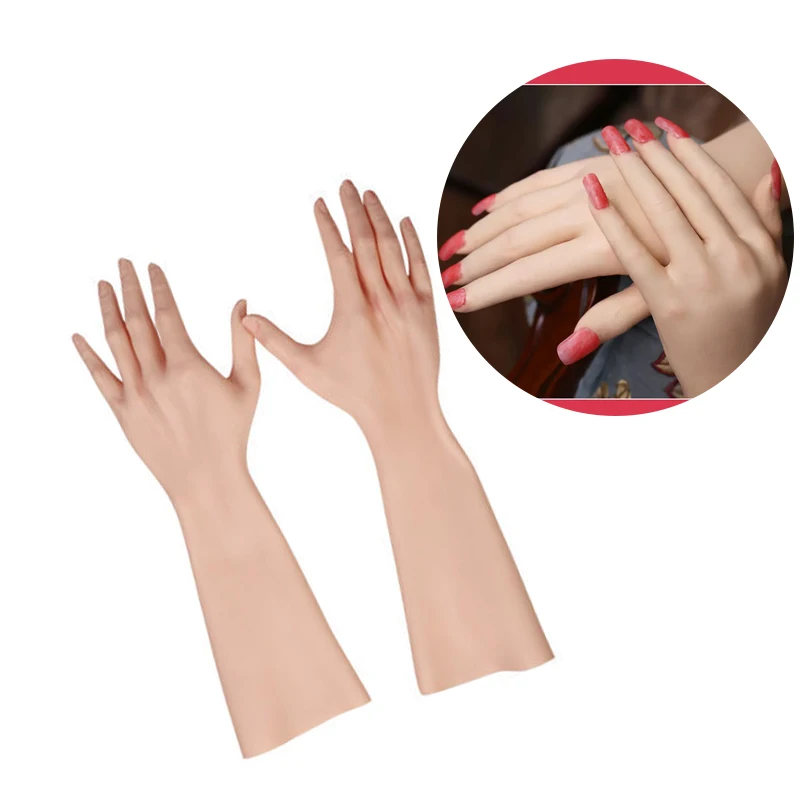 60/40CM Realistic skin Silicone Female Gloves Lady Fake Hands Cover For Cosplay Transgender Crossdresser Drag Queen 1 pair