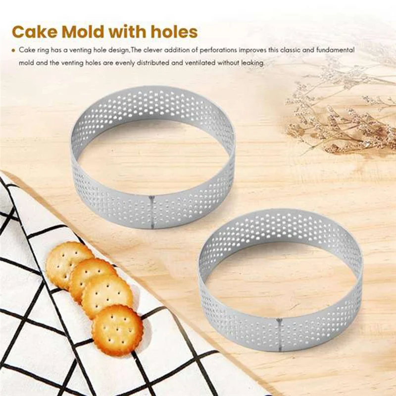 AT02-20 Count 7Cm Stainless Steel Tart Rings With Perforation For Enhanced Baking Of Quiches And Fruit Pies