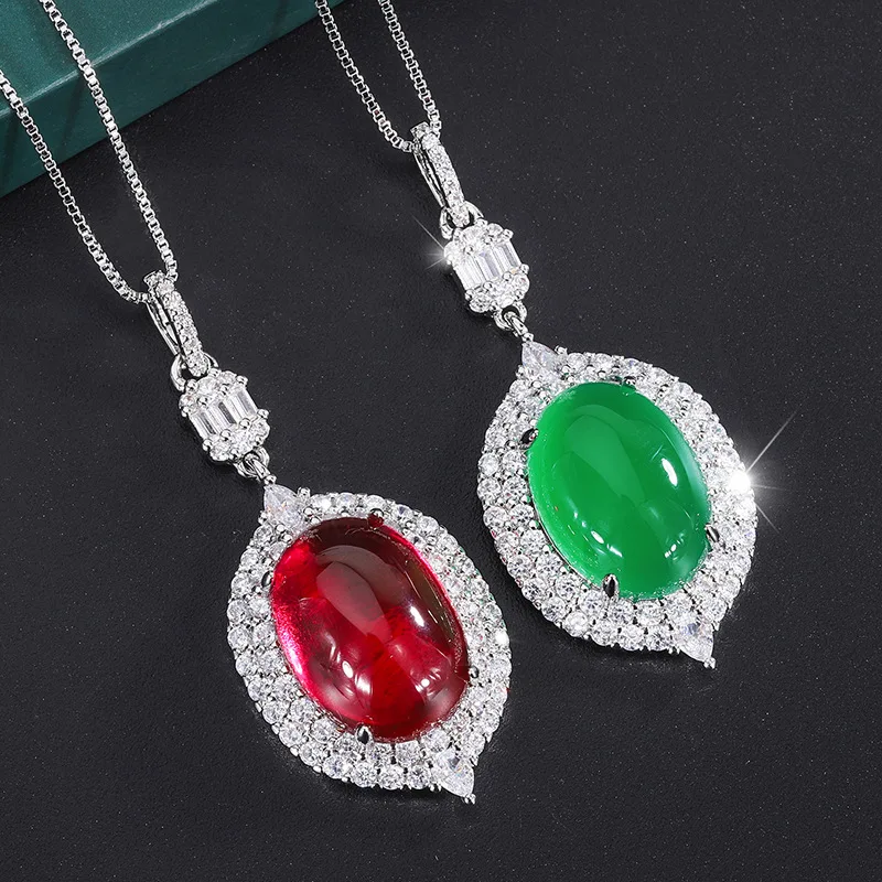 S925 Silver Plated 18K Gold Plated PT950 Platinum Ice Seed Fluorescent Dan-shaped Plain Pendant Main Stone 13*18