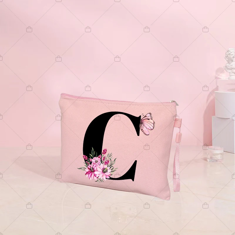 Butterfly Flower Letter Makeup Bag Pink Kawaii Travel Cosmetic Pouchs Women's Toilet Kits Bachelorette Party Lipstick Bags Gift