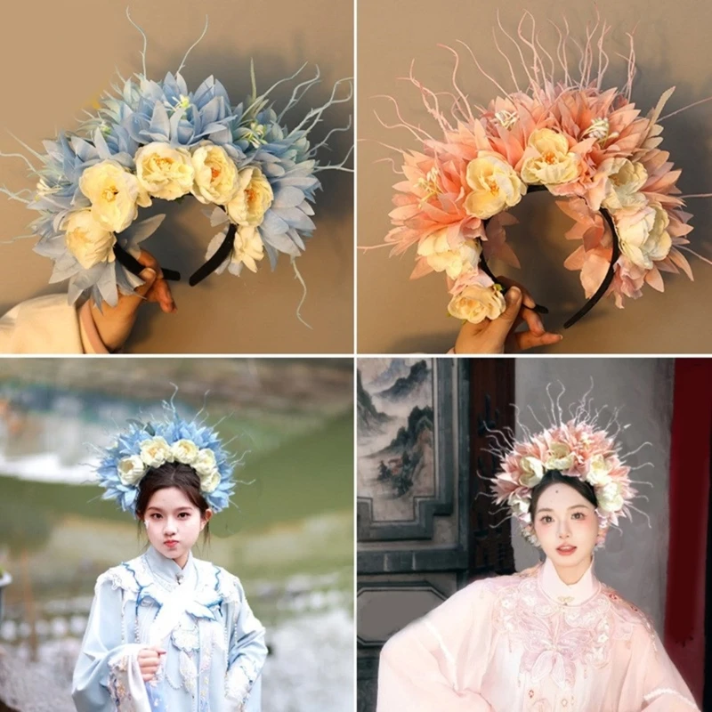 

Bohemians Flower Headband Bridal Hair Ornaments Florals Hairband for Women Headpiece Spring Wedding Garlands Wreath