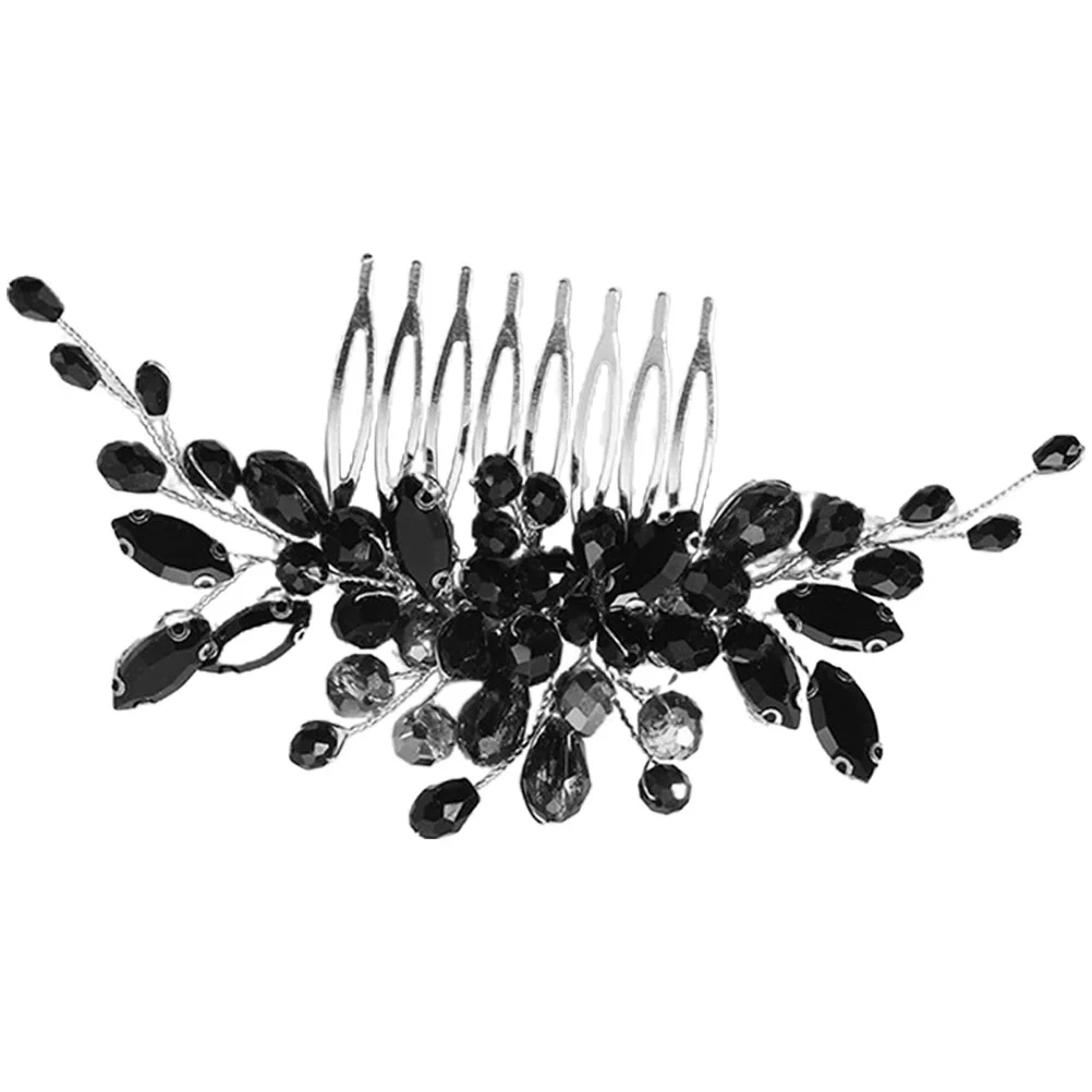 Pente de grampo de cabelo para noiva, acessórios decorativos de casamento, strass lateral preto, feminino