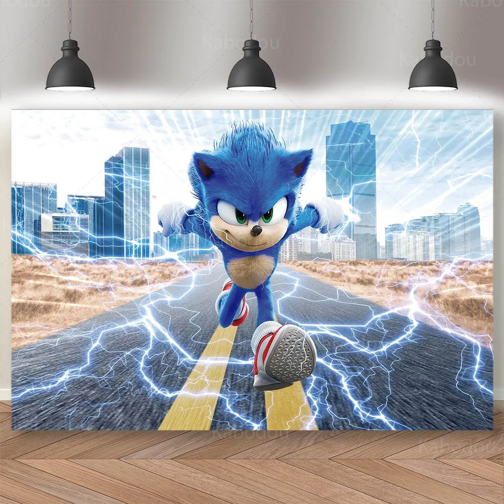 Sonic Blue Backdrop Boys Kid Birthday Party Decoration Lightning Banner Poster Photography Background Baby Shower Studio Props