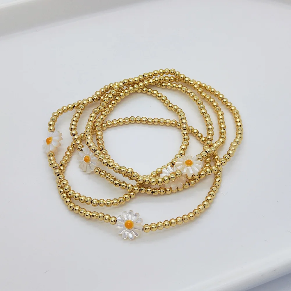 Rice bead bracelet Gold Daisy Shell Creativity Pattern Bohemia Elasticity Hand weaving Female Fashion Simple Beaded bracelet