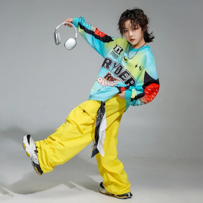 Hip Hop Outfits Boys Sweatshirt Vest Cargo Pants Girls Cool Jazz Street Dance Costume Children Clothes Set Kids K-pop Streetwear