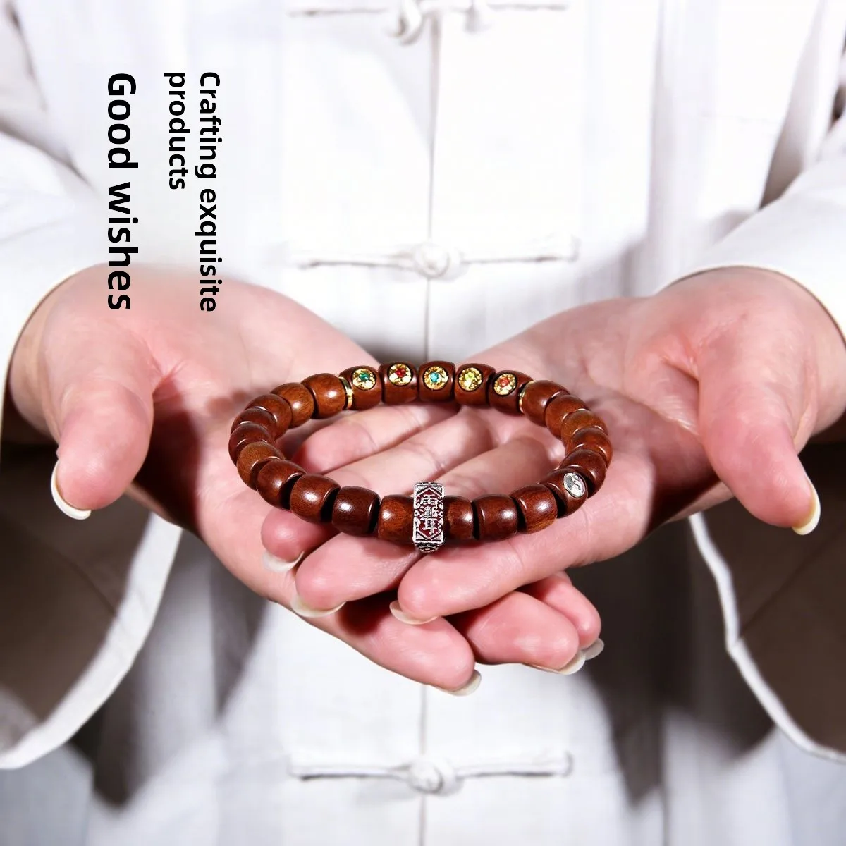 Chinese Traditional Thunder Struck Jujube Wood Beaded Bracelet Five Emperor Coins Bagua Good Luck Fortune Blessing Prayer Jewelr