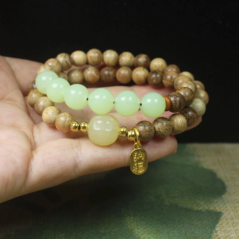 

Agarwood 0.8 Double Circle Buddhist Bead Bracelet with Pumpkin Accessories, Women's Jewelry Prayer Bead Bracelet