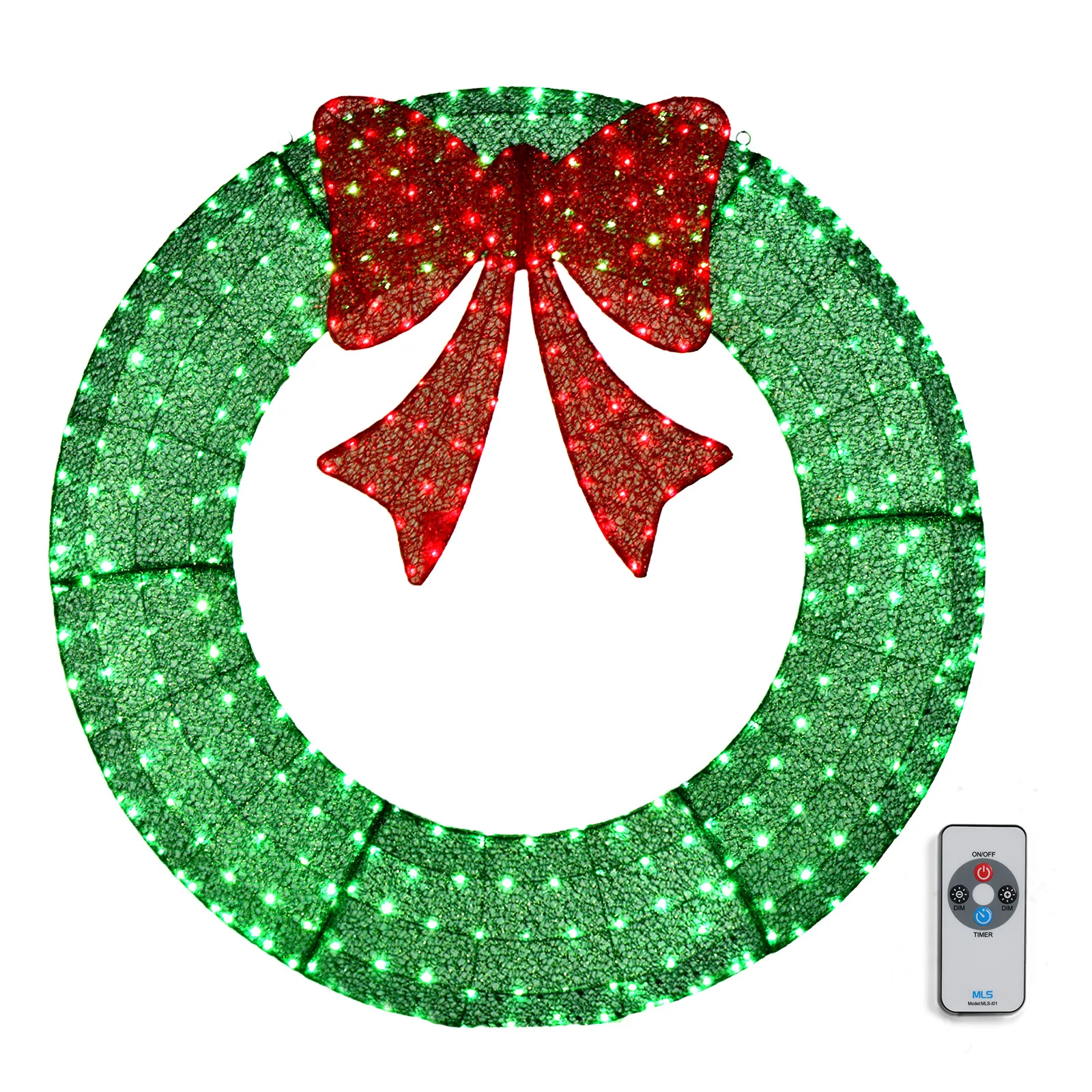 48in Pre-Lit Outdoor Christmas Wreath Decoration, LED Metal Holiday Decor for Home Exterior, Garden w/ 315 Lights