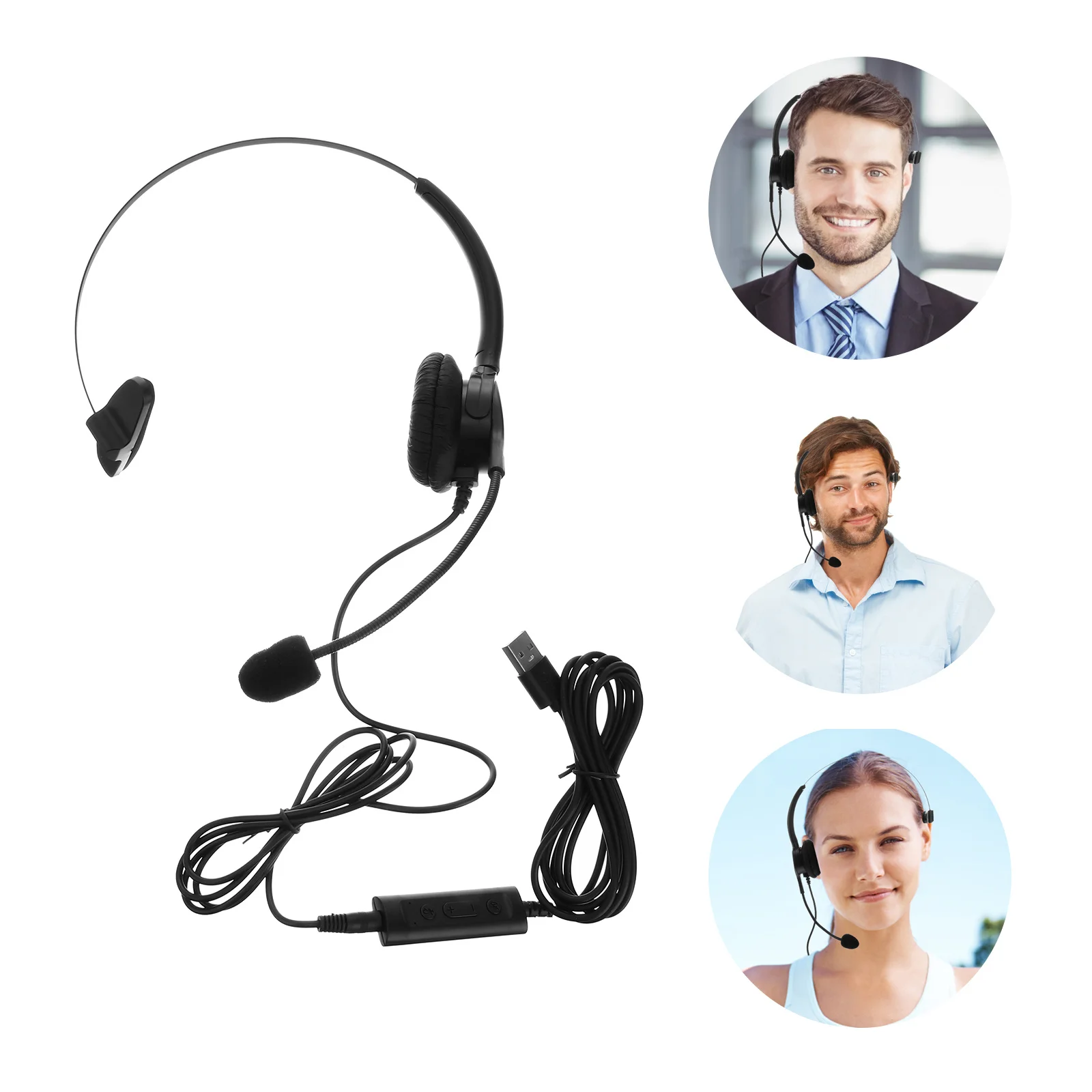 

Monaural USB Headset Noise Cancelling Microphone Volume Adjuster Comfortable Office Headset for Computer Calls Skype