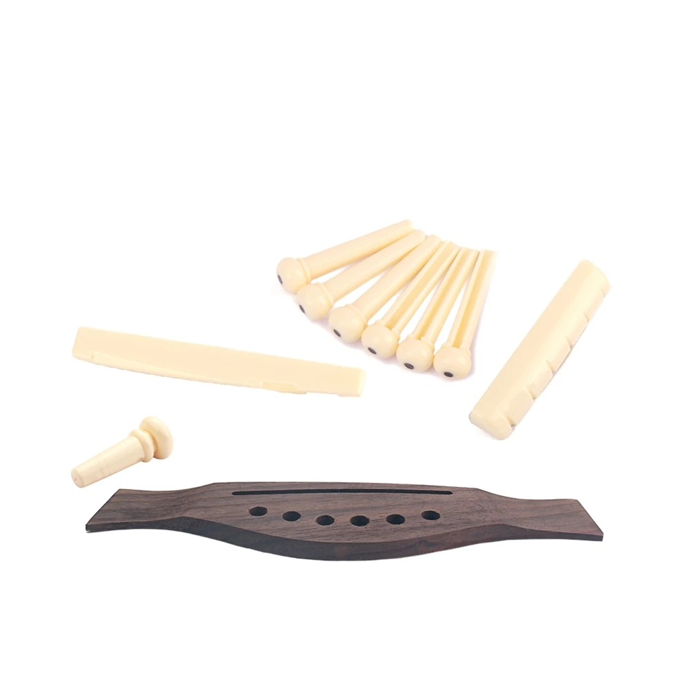 

Acoustic Guitar Saddle Nut Set 6 String Rosewood Pins Tailpiece Vintage Accessories for Folk Acoustic Guitar Bridge Guitars