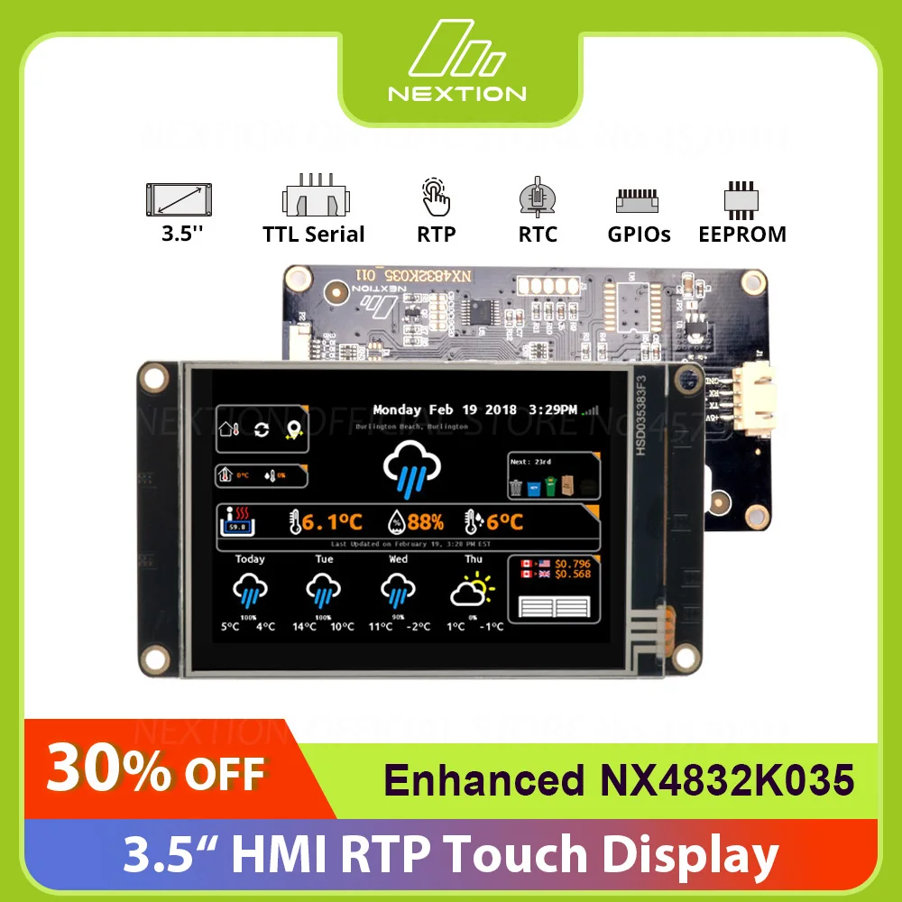 Nextion Enhanced NX4832K035 - Generic 3.5'' 480*320 Built-in RTC / Larger Flash Capacity / Faster MCU Clock HMI Touch Display