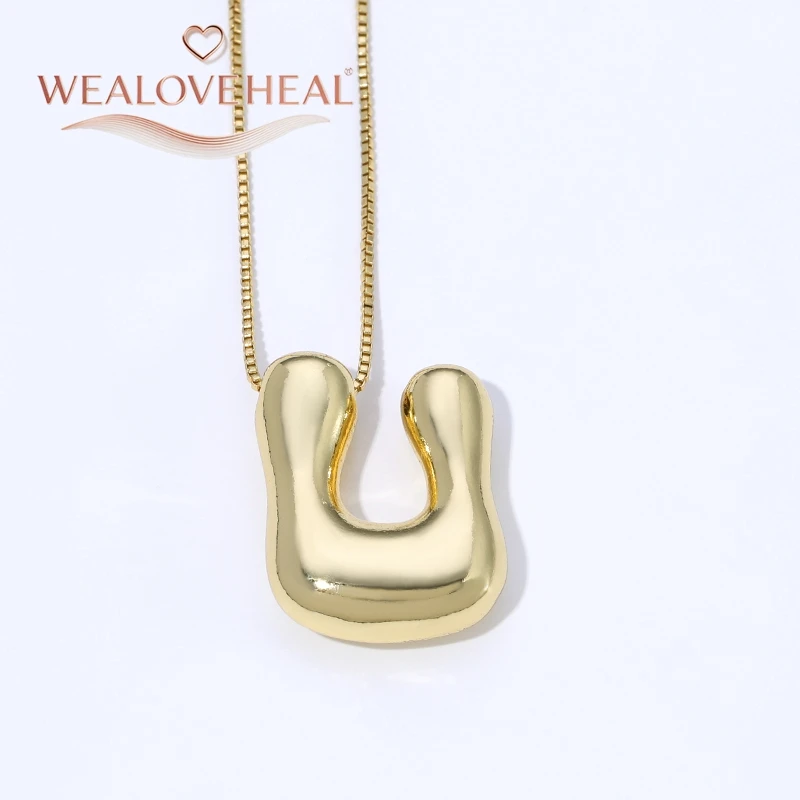lange kette，halsketten herren，muttertagsgeschenk，schmuck frauen，halskette，18K Vergoldete Messing A-Z Ballon-Buchstaben-Halskette, Puff-Buchstaben-Anhänger, Klobiger Glänzender Personalisierter Namens-Alphabet-Schmuck – Detail 39