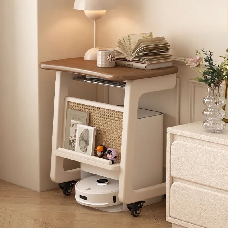 

Solid wood sweeping robot shelf small mini sofa side few mobile card few storage frame bedside small side table