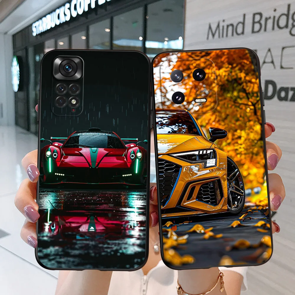 Black Tpu Case For Xiaomi POCO C30 C30S C63 F5 PRO M4 5G M5 M5S 4G redmi K70 A2 A1 PLUS phone cover racing super car