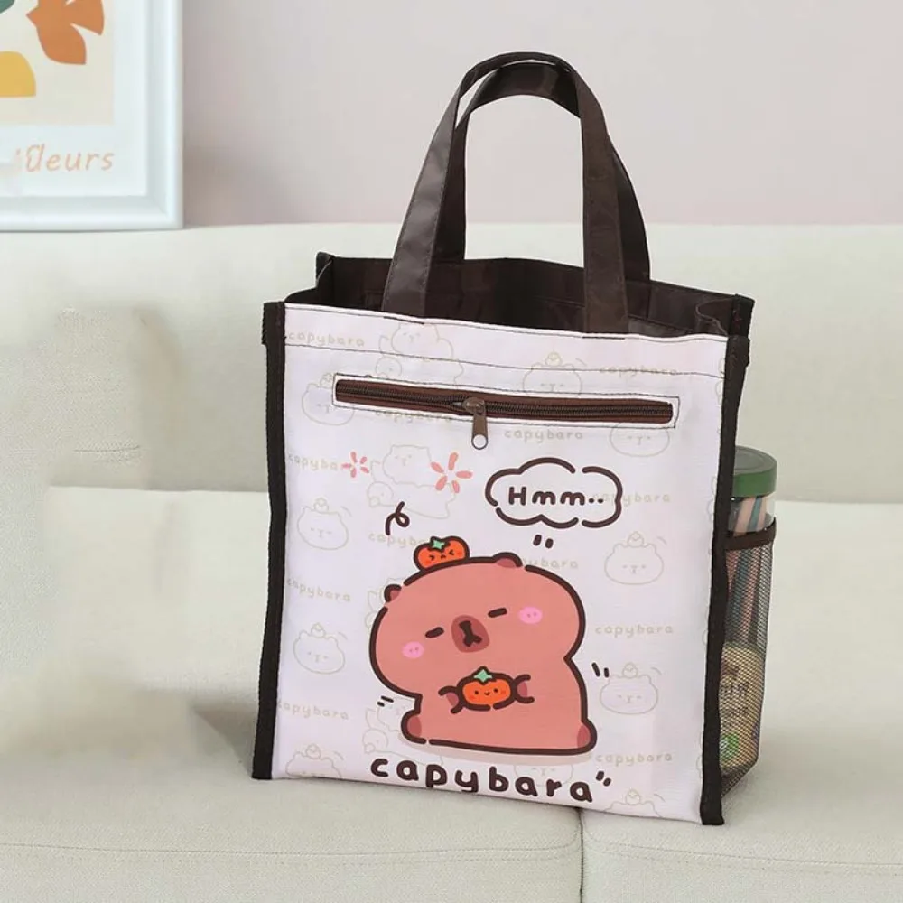 

Zipper Kawaii Capybara Handbag Large Capacity Double Layered Children Tutoring Bag Oxford Cloth Animal Cartoon Storage Bag Daily