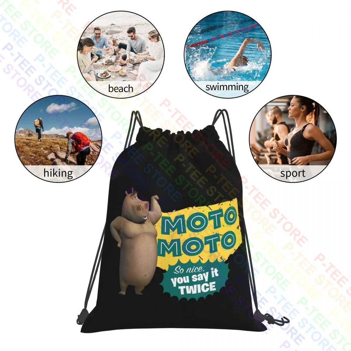 Madagascar Moto Moto Say It Twice Text Poster Drawstring Bags Gym Bag Hot Portable Storage Bag Clothes Backpacks