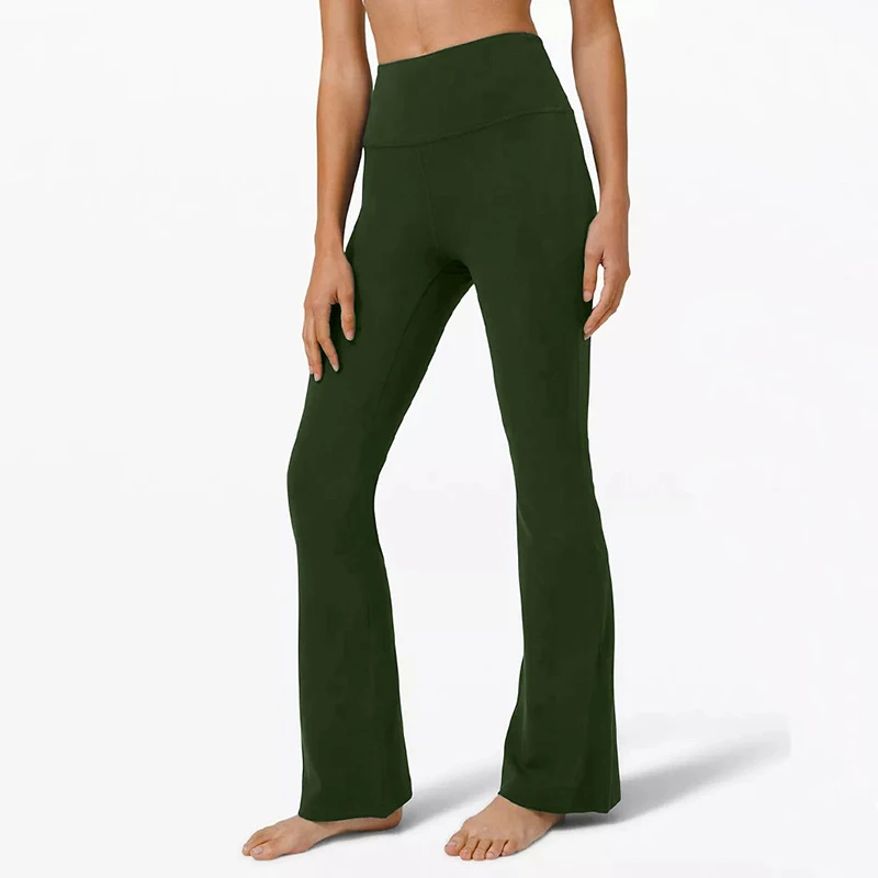 2024 Fashion Solid Color Bell-Bottomed Casual Women Yoga Wide-Leg Pants Stretchy High Waist Workout Trousers