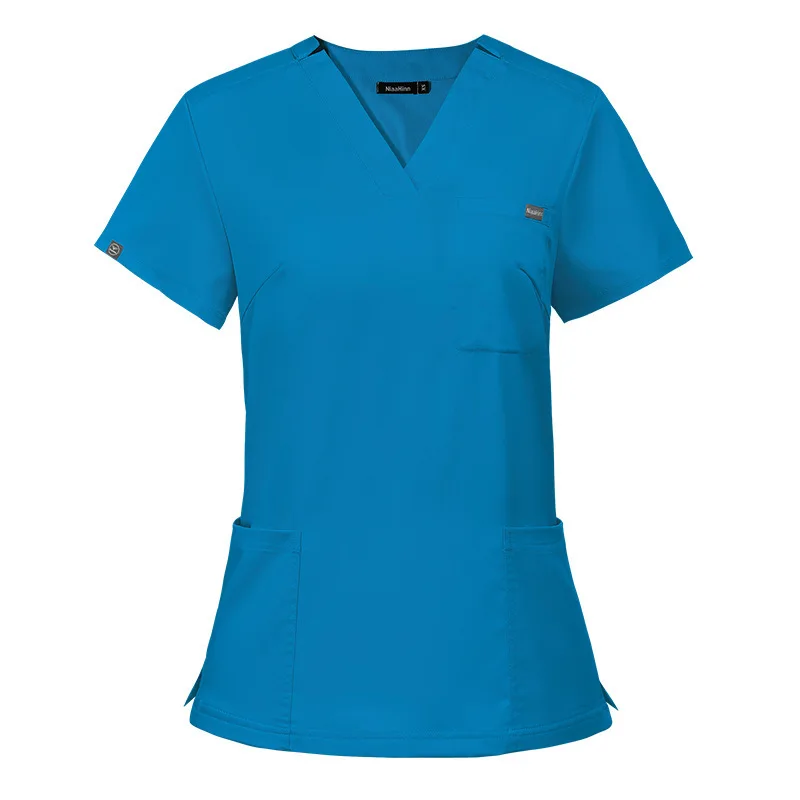 Abito chirurgico elastico con scollo a V manica corta uniforme da infermiera ospedaliera set top scrub per sala operatoria da donna
